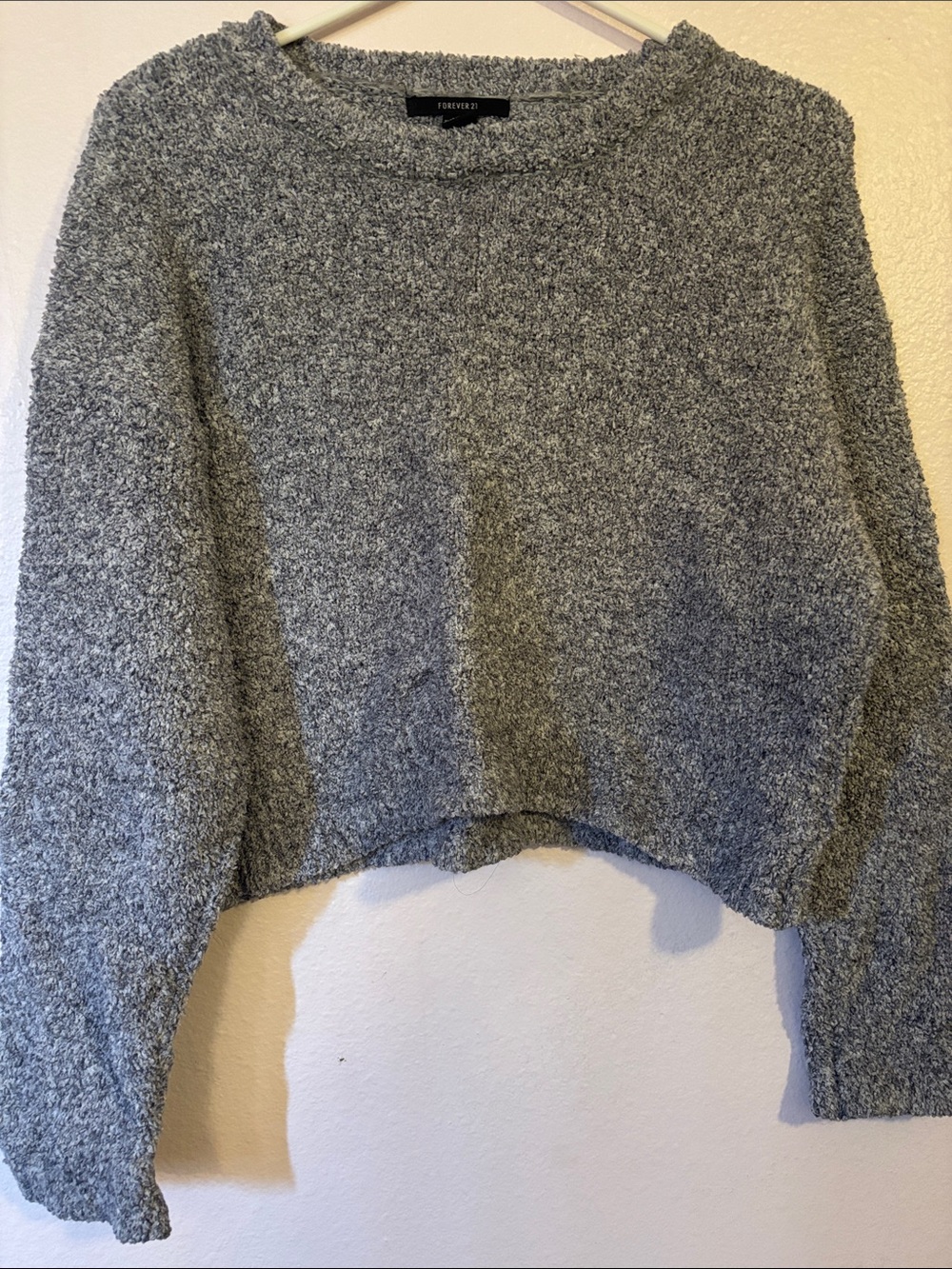 Forever 21 Woman’s Charcoal Grey Crew Neck, Cropped Fleece Sweater, Size M